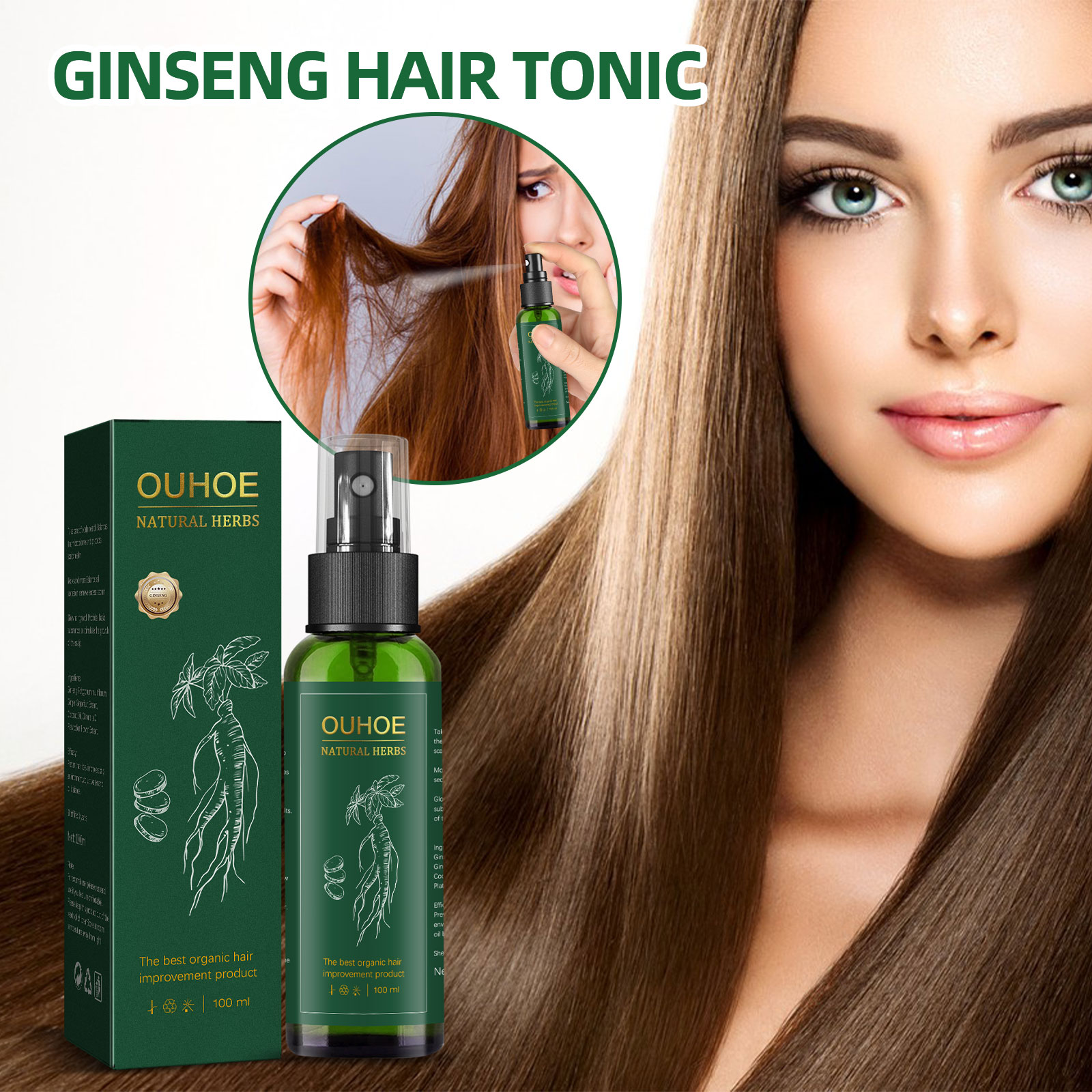 Nutrition And Fitness - Spray de cuidados capilares de ginseng